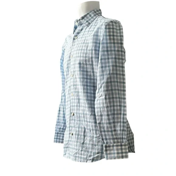 Ermenegildo Zegna Cotton Linen Check Shirt Blue White Small 14.5 - Picture 6 of 13